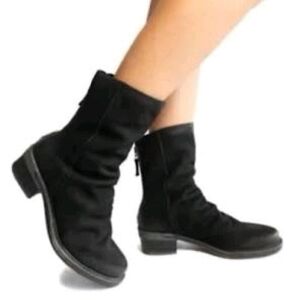 OTBT “Fernweh” Black Leather Mid‑Calf Combat Moto Stacked Heel Zip Boots – W 8